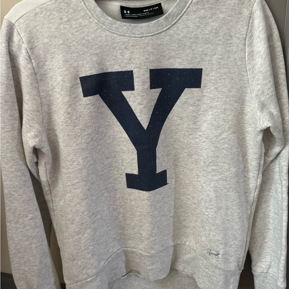 Yale - Under Armour Light Gray Crewneck Sweater with Navy Lettering